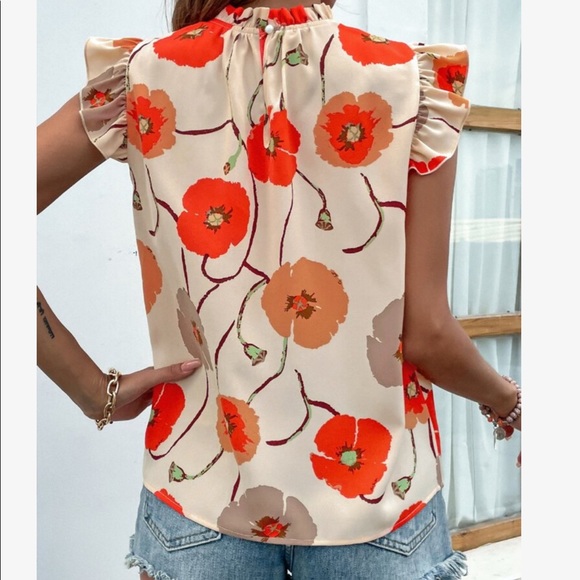 Boho Floral Print Ruffle Flutter Sleeve Blouse Top - Picture 4 of 7